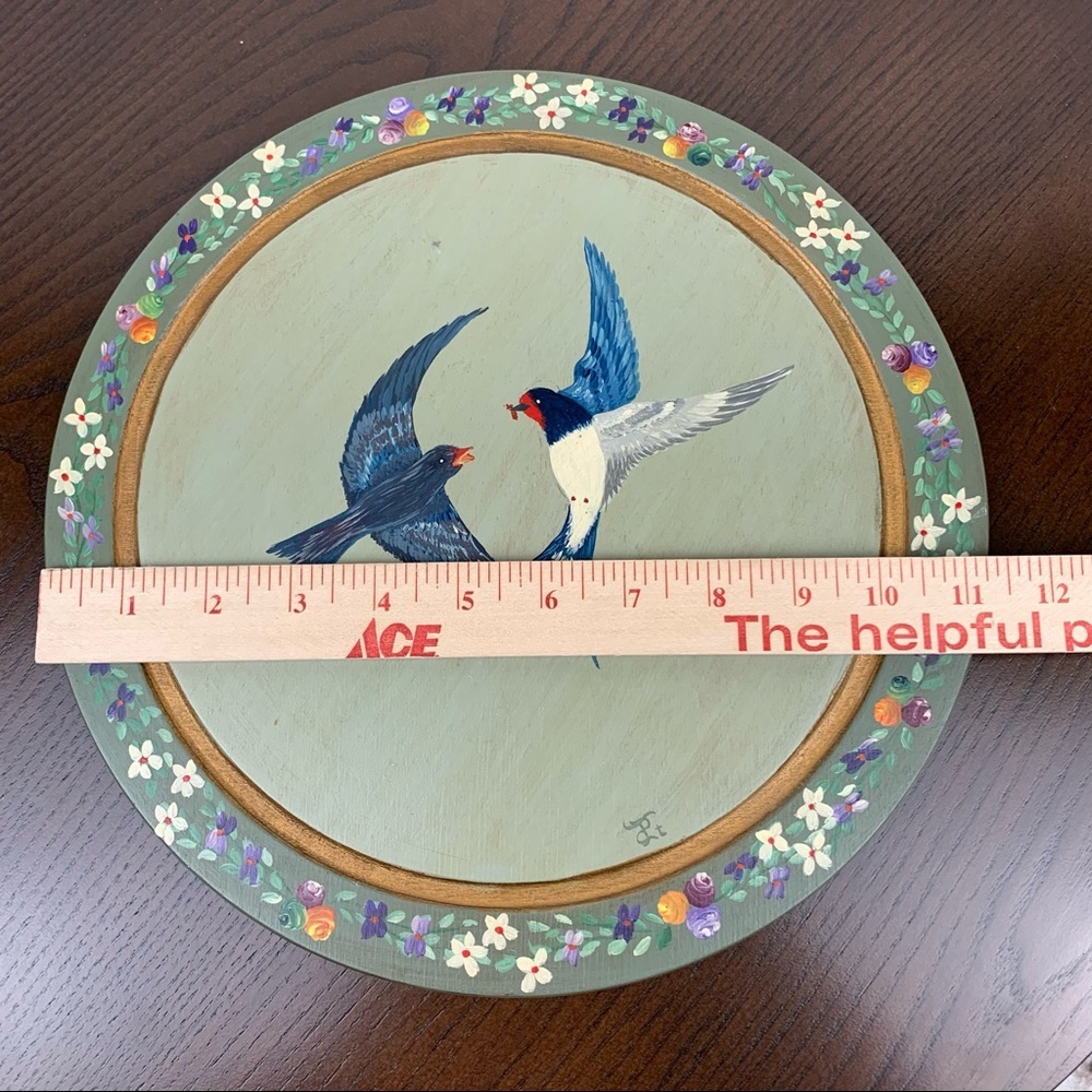 Vintage Handpainted Wooden Plate Plaque Wall Decor Birds Flowers Cottagecore - Picture 4 of 5